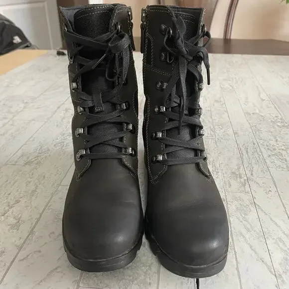 Sorel Emelie Conquest Explorer Lace Up Boots 7.5 Black Moto - Picture 2 of 8